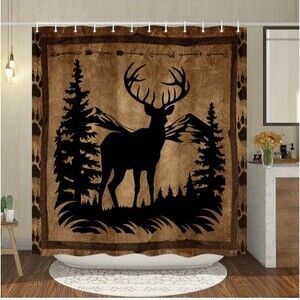 Rustic Home  Deer Shower Curtain 72x72 Polyester Cabin Bathroom Decor NEW!